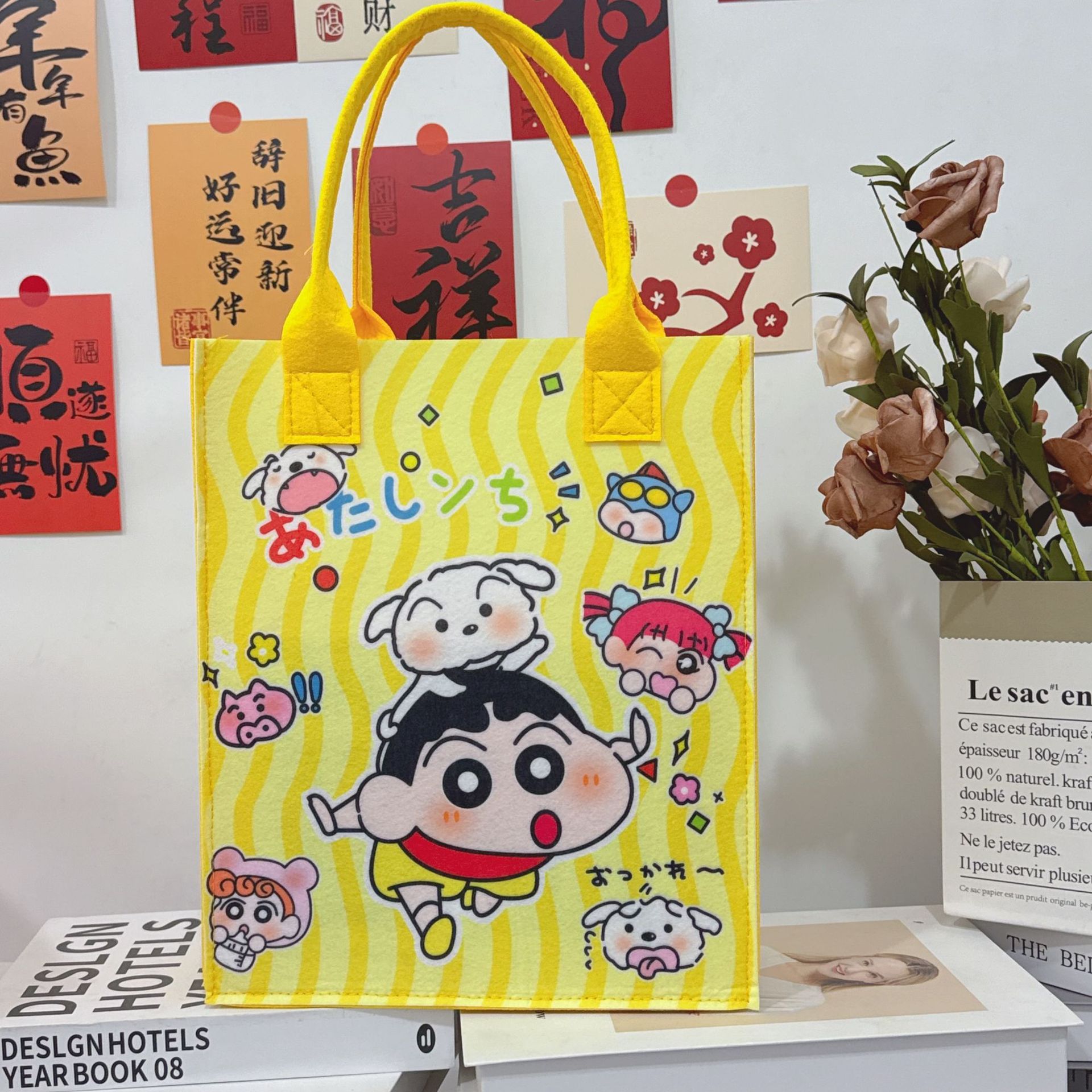 可爱小学生毛毡包手提包卡通公仔ins购物袋女生小拎包包包女款