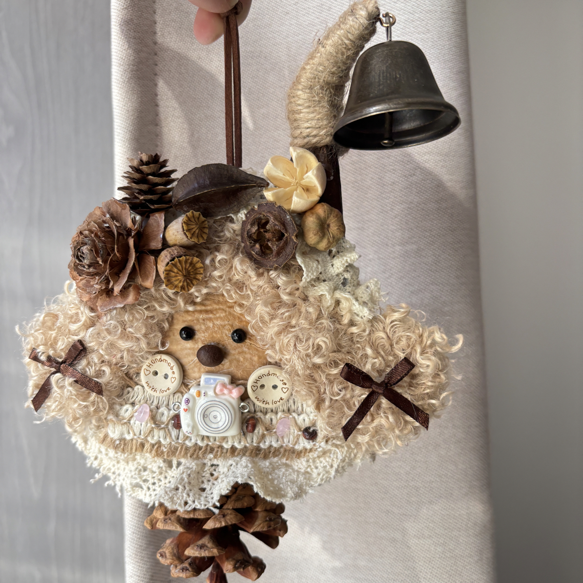 纯手工豆荚娃娃双面挂件带铃铛