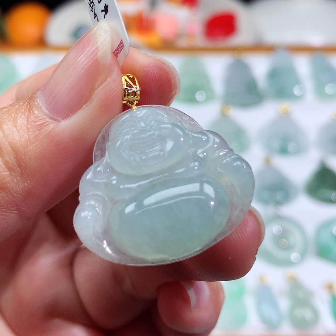 翡翠颈饰18K金镶嵌佛公