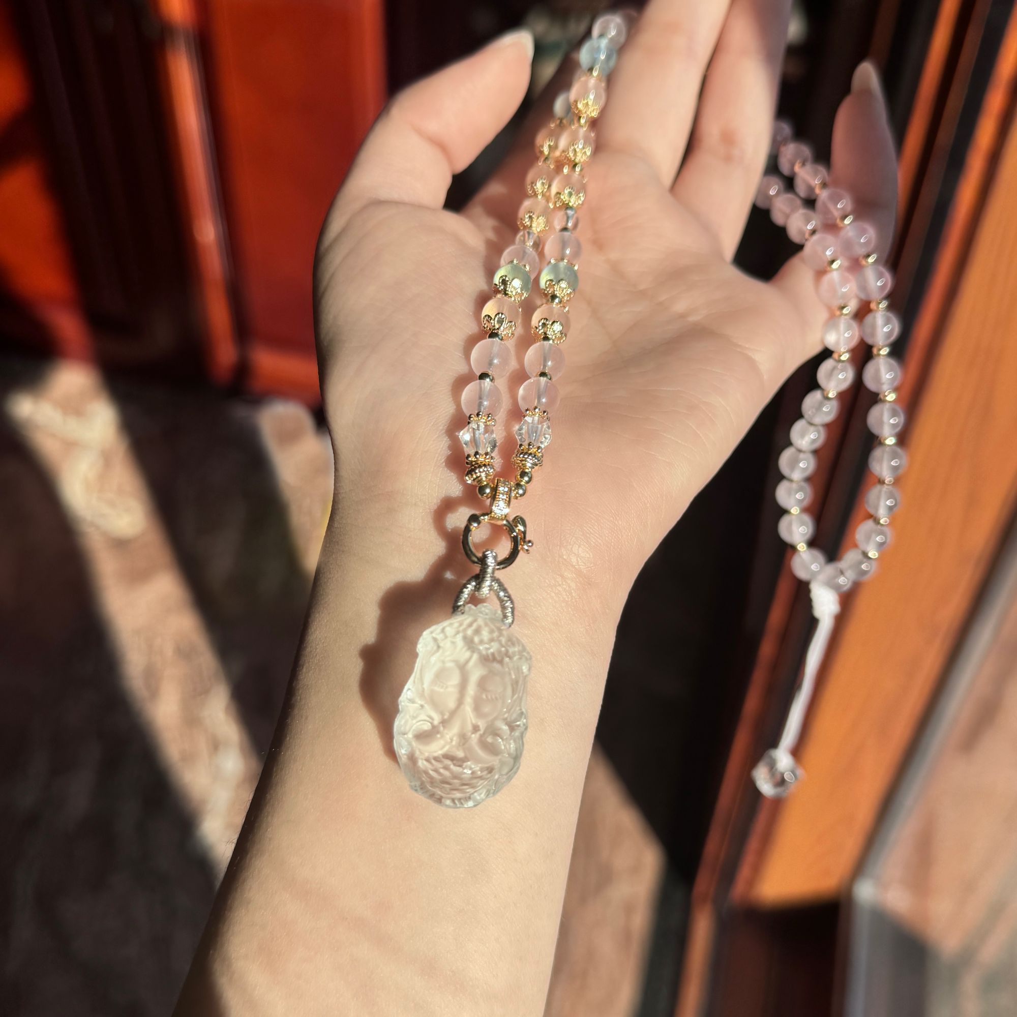 源源手作*白水绿度母毛衣链B4-7