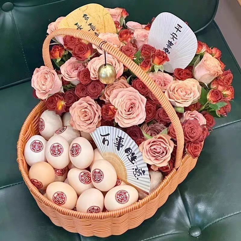 藤编手提花篮新款园艺插花批发月子手工鸡蛋水果鲜花编织篮森系