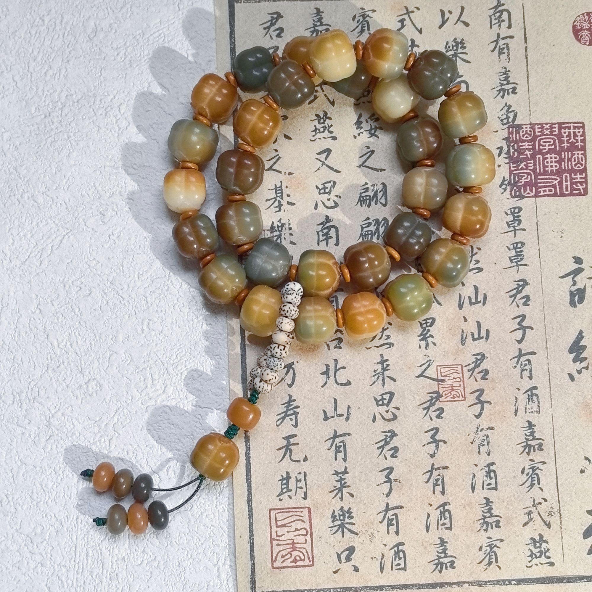 敦煌柿柿如意菩提双圈手串大尺寸14-15mm设计款手作文玩念珠