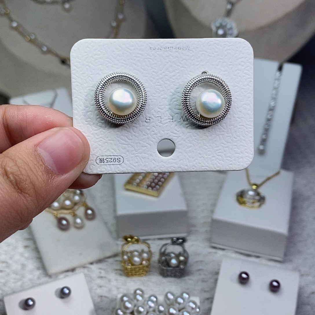 银S925镶嵌淡水珍珠耳饰