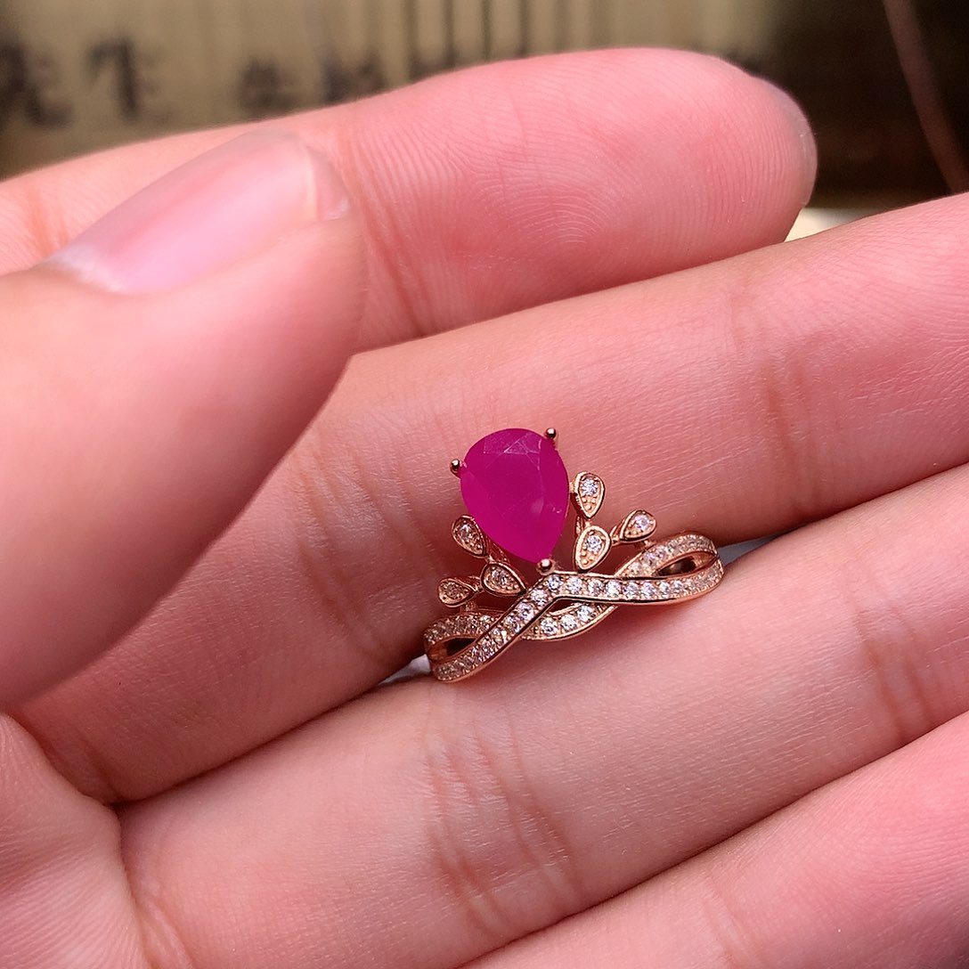 红宝石戒指银S925镶嵌