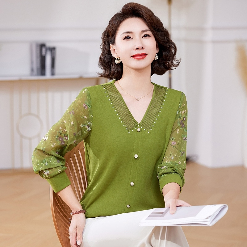 【丽姐家】春季新款妈妈装打底长袖中老年时尚洋气宽松百搭上衣
