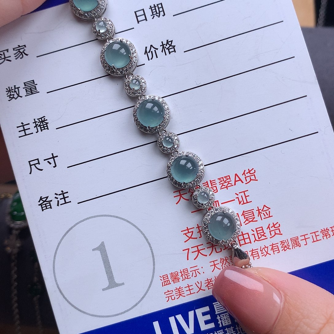 翡翠手链银S925镶嵌@*圈