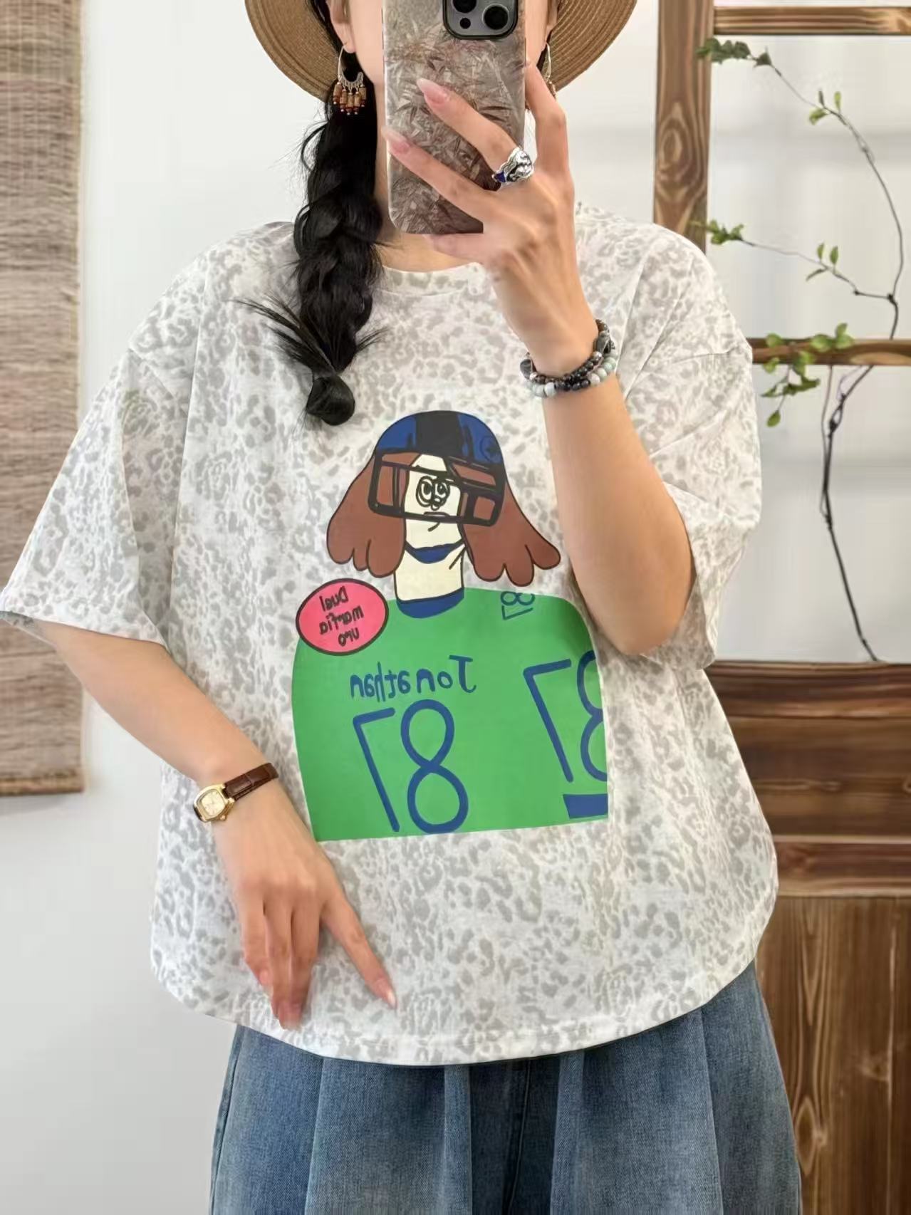 时尚T恤夏季通勤卡通印花短袖圆领卡通动漫百搭重工休闲宽松夏款