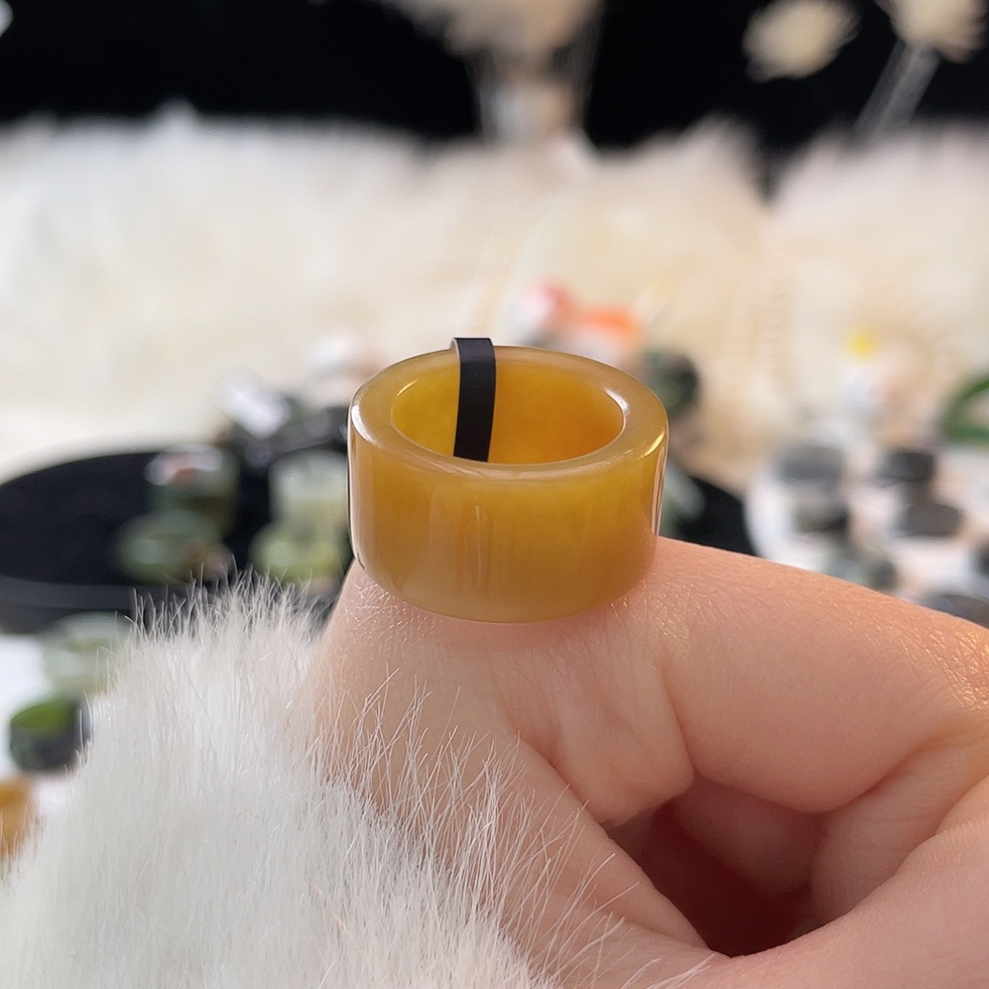 和田玉未镶嵌戒指k103 金橘糖圆切17.2mm