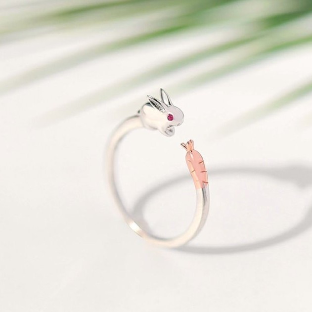 925银戒指 J8183 通体纯银韩版小众可爱胡萝卜小兔子上开口戒指