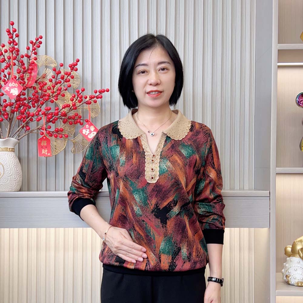 2025秋季新款时尚洋气减龄宽松显瘦气质烫钻中老年妈妈装长袖上衣