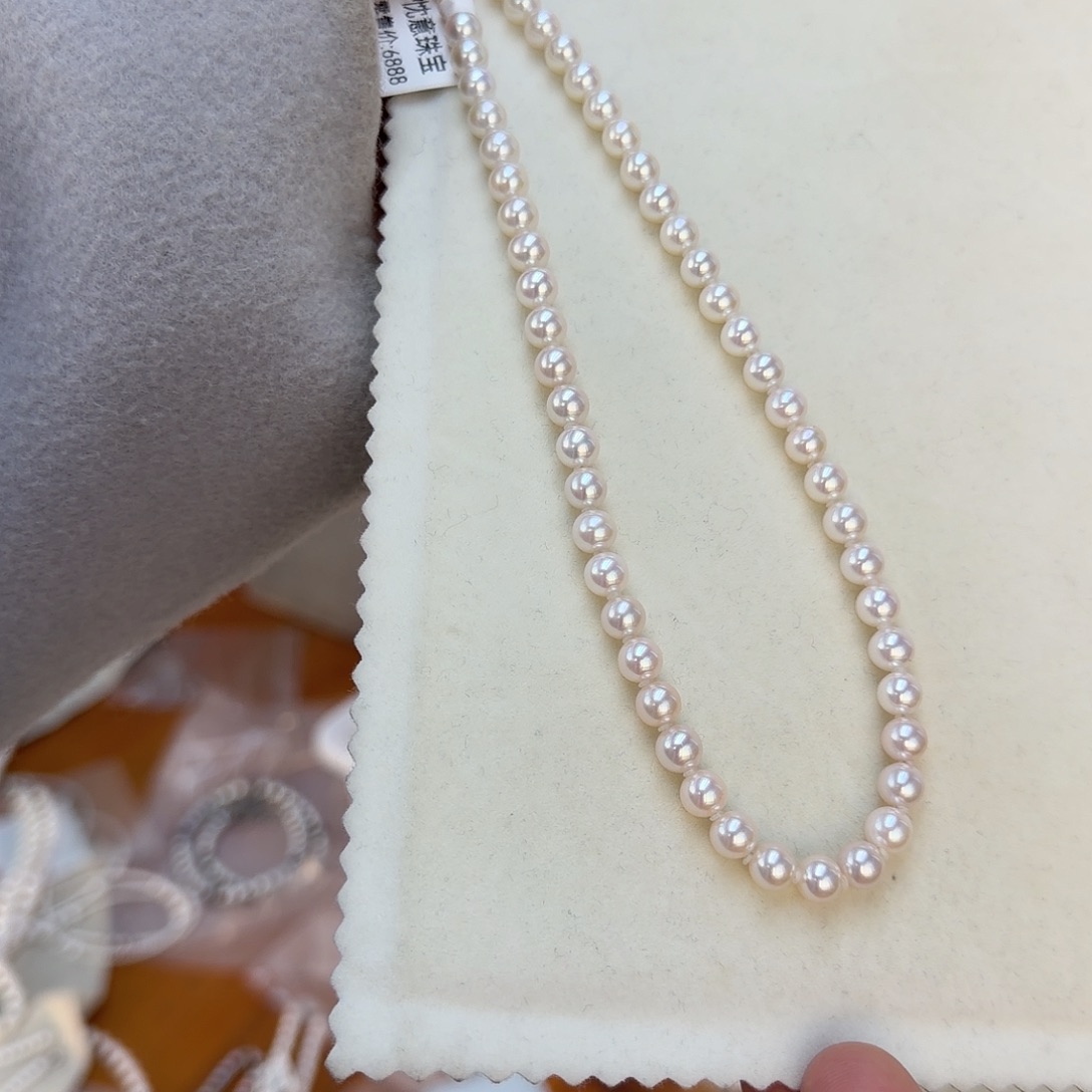 颈饰银S925镶嵌淡水珍珠6-7无核极光镜面正圆无暇炫彩