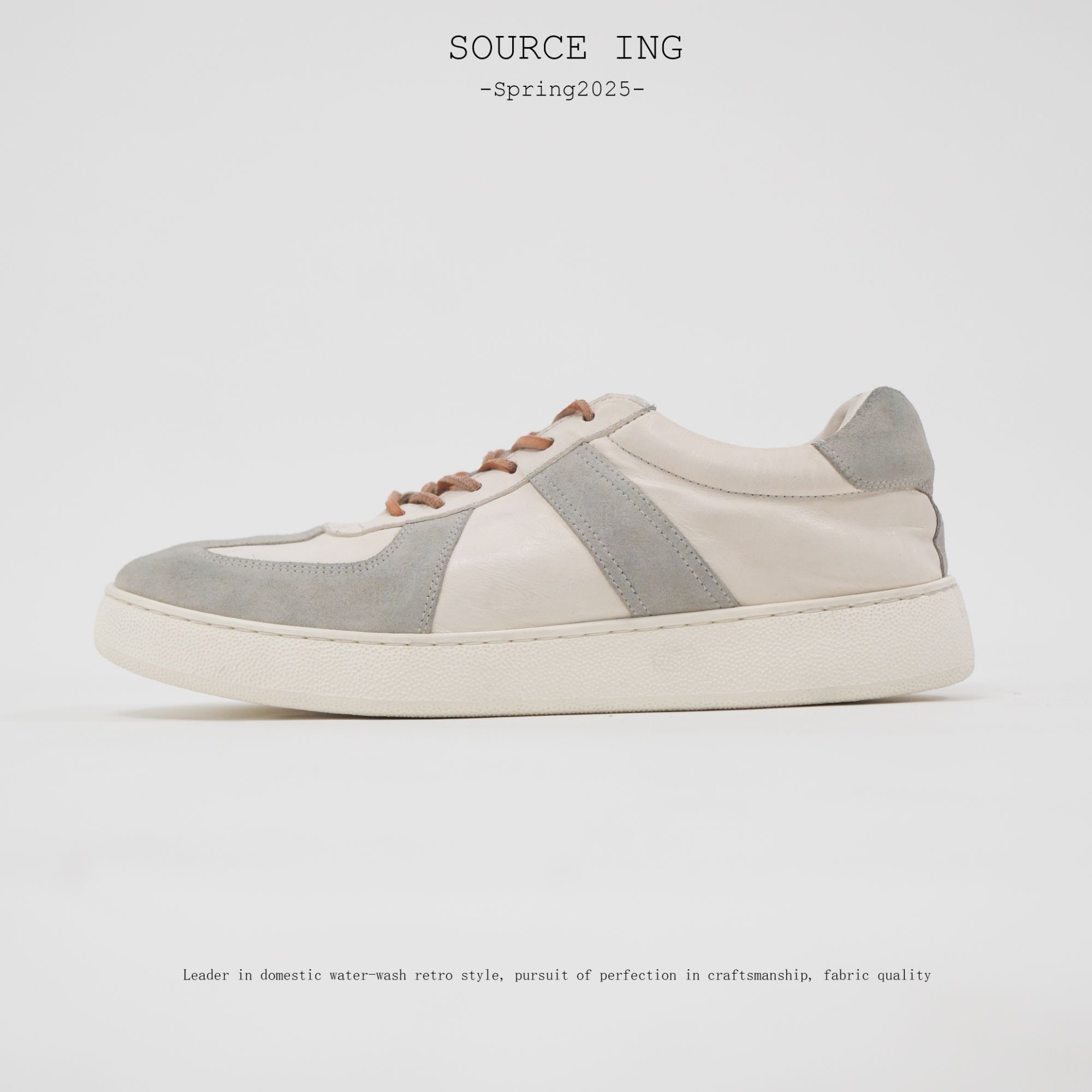 Source ING 本源水洗做旧袋鼠皮德训鞋休闲XL底运动德训鞋小白鞋