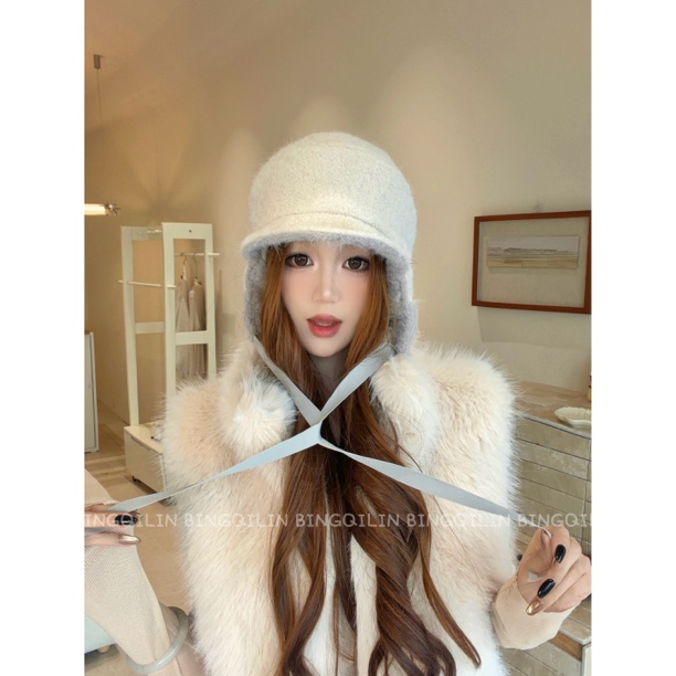 韩系加厚毛绒帽子女秋冬季加厚加绒显脸小保暖护耳防寒骑行雷锋帽