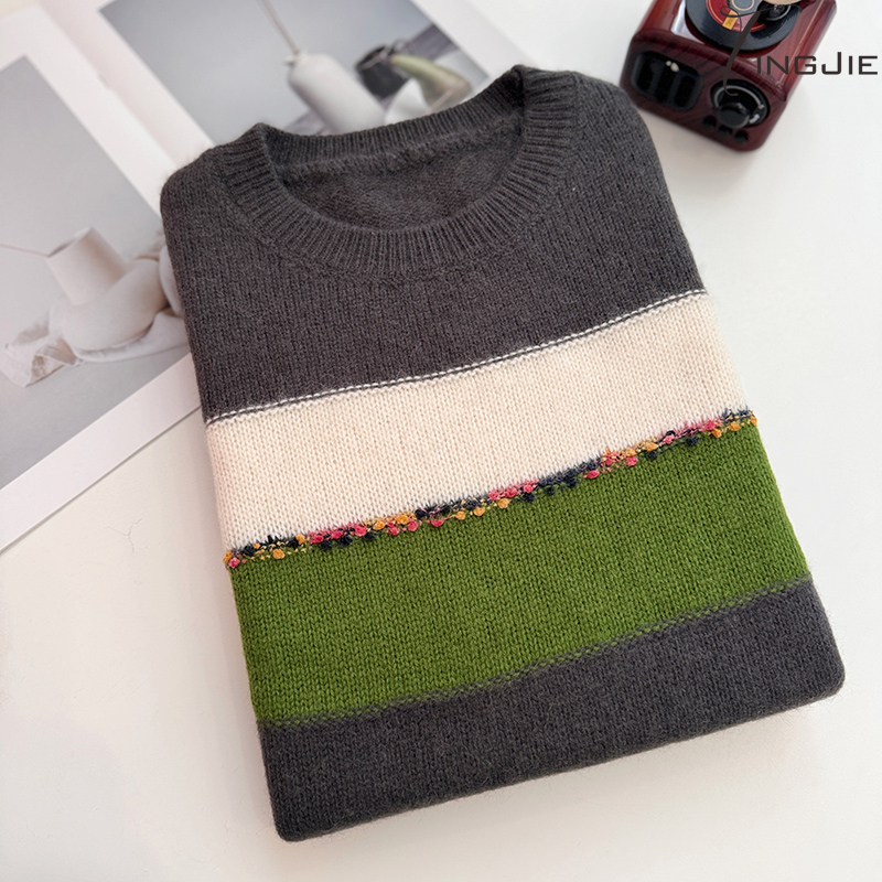 设计感撞色针织衫女秋季2025新款休闲宽松百搭套头毛衣女B821