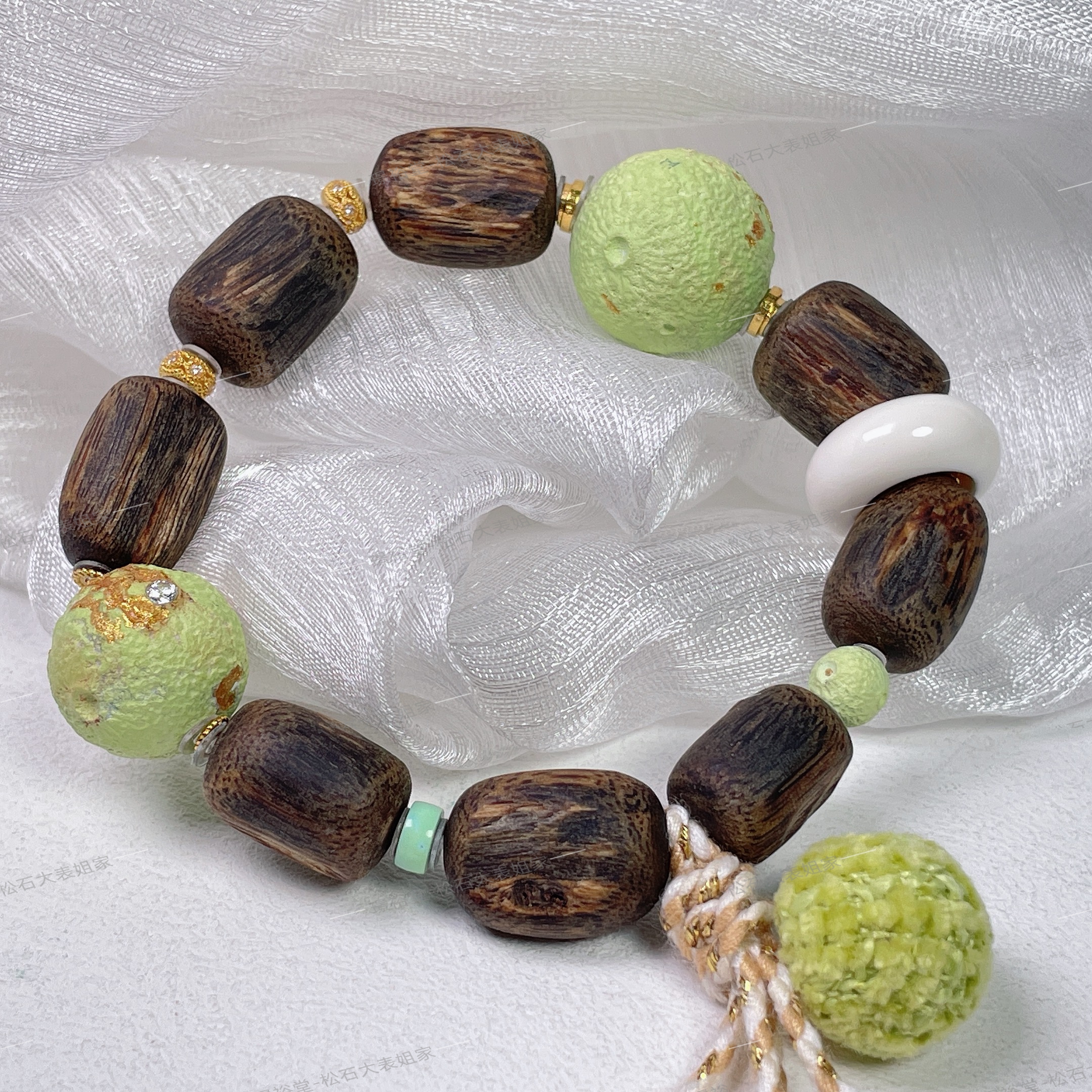 【松石大表姐】绿松石18K金设计款菜籽黄多宝手串 欧若风