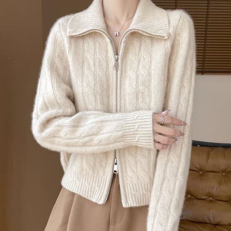 针织女常规厚款不褪色翻领羊毛衫长袖气质百搭毛衣外出新款毛衣