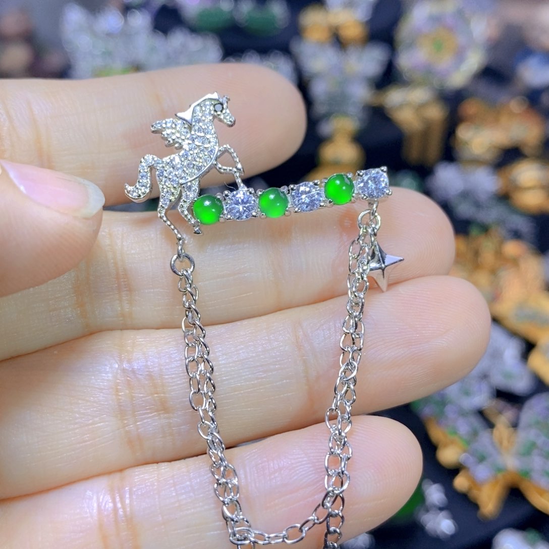 翡翠耳钉银S925镶嵌天然翡翠