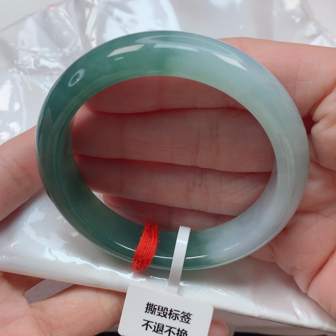 翡翠手镯未镶嵌53.8圈 半山水意境带抹紫 高性价比推荐