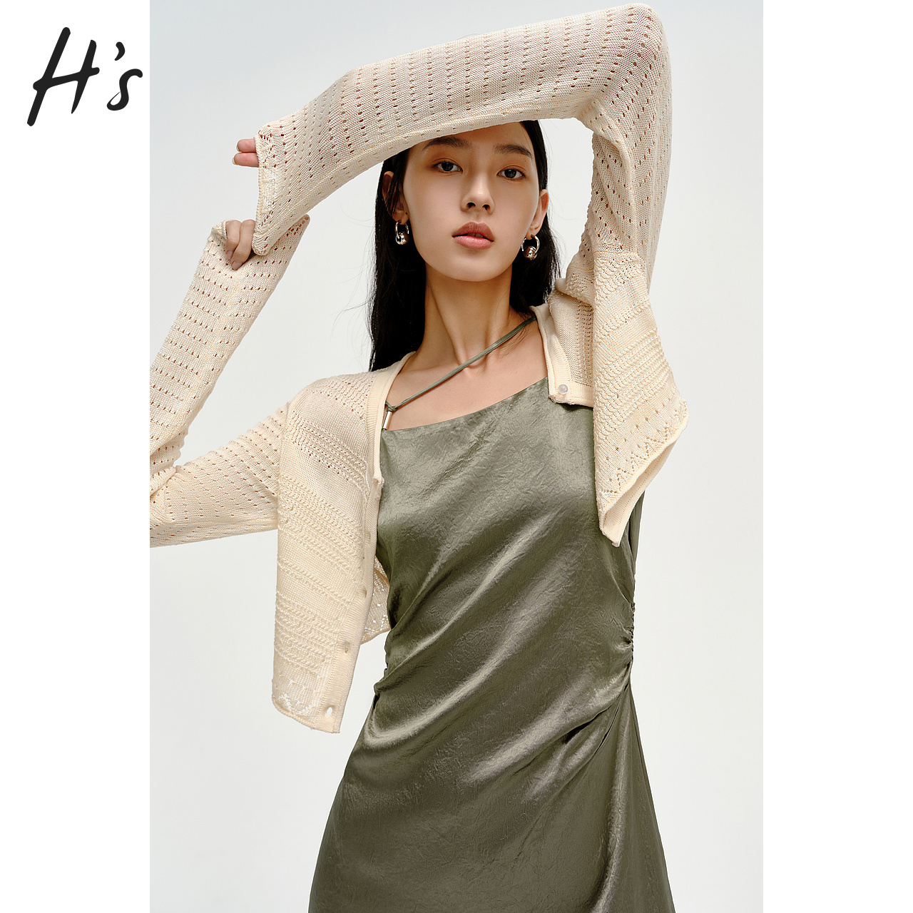 HS镂空轻薄针织开衫25春夏新品高级设计感女装莱赛尔钩花网眼外套