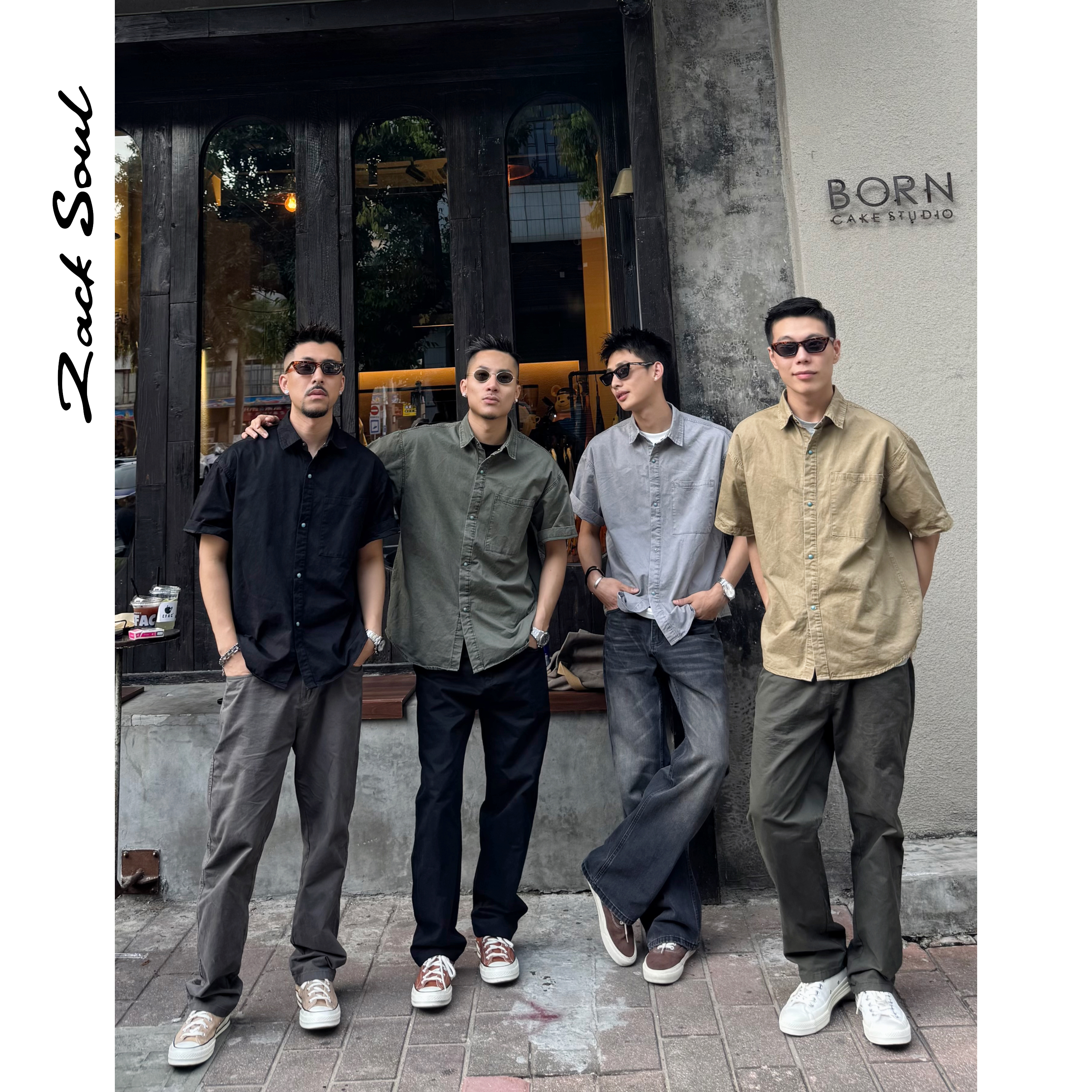 Zacksoul “和田青玉”复古水洗工装衬衫衬衣痞帅日系休闲