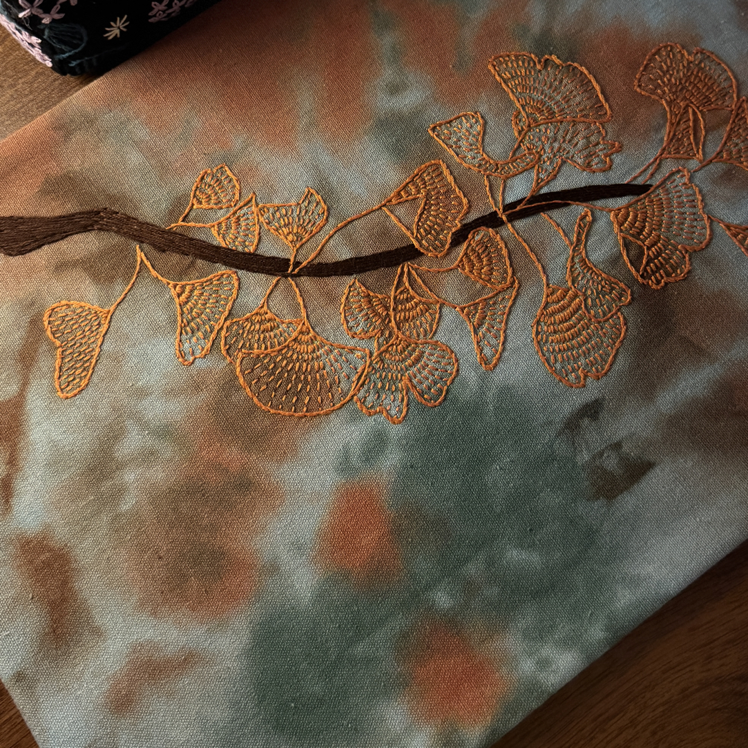 全手工制作植物染布料银杏叶茶席尺寸50×30