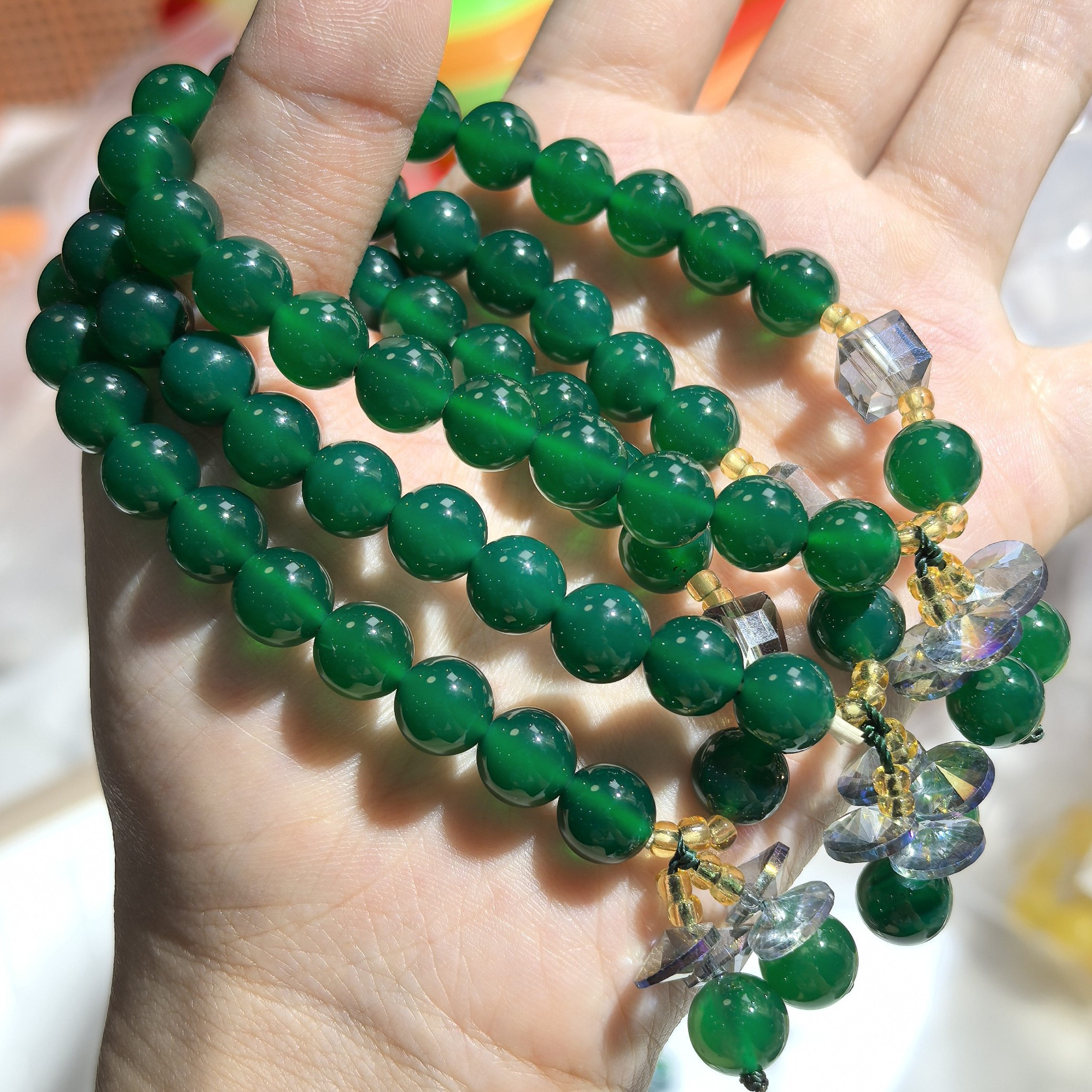 天然玛瑙手串墨绿卡8设计款，多样性发49号