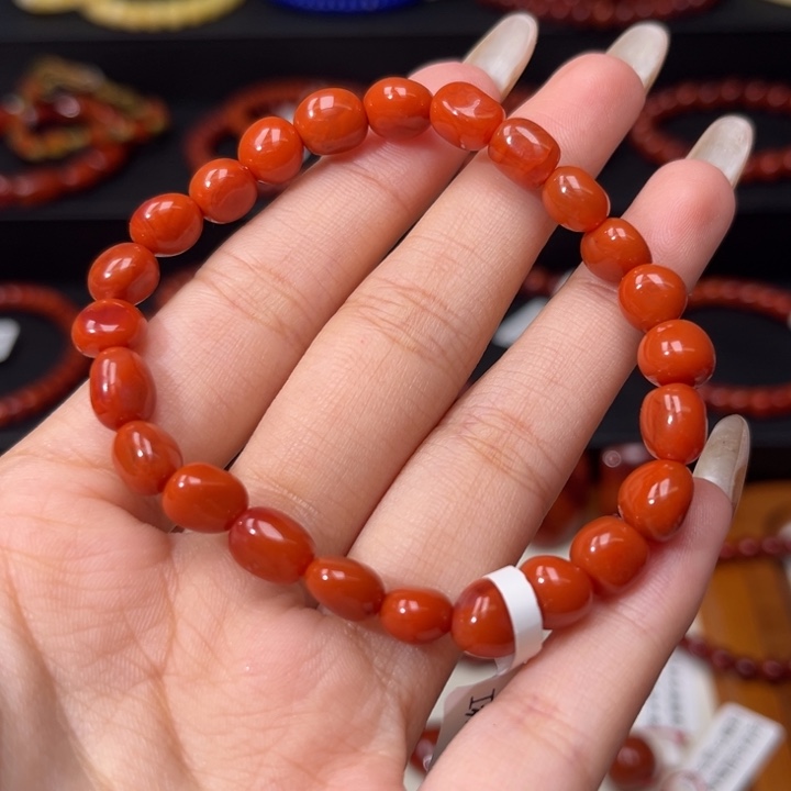 南红玛瑙未镶嵌手链柿子红随型6.5+mm手串