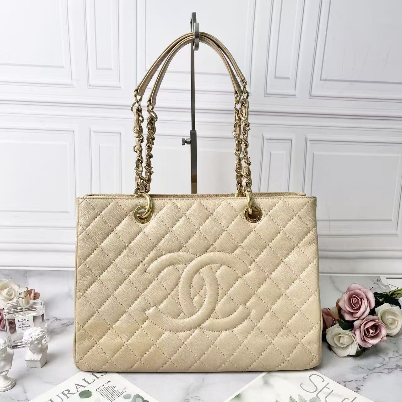95新 Chanel/香奈儿 香奈儿米色荔枝皮GST单肩包