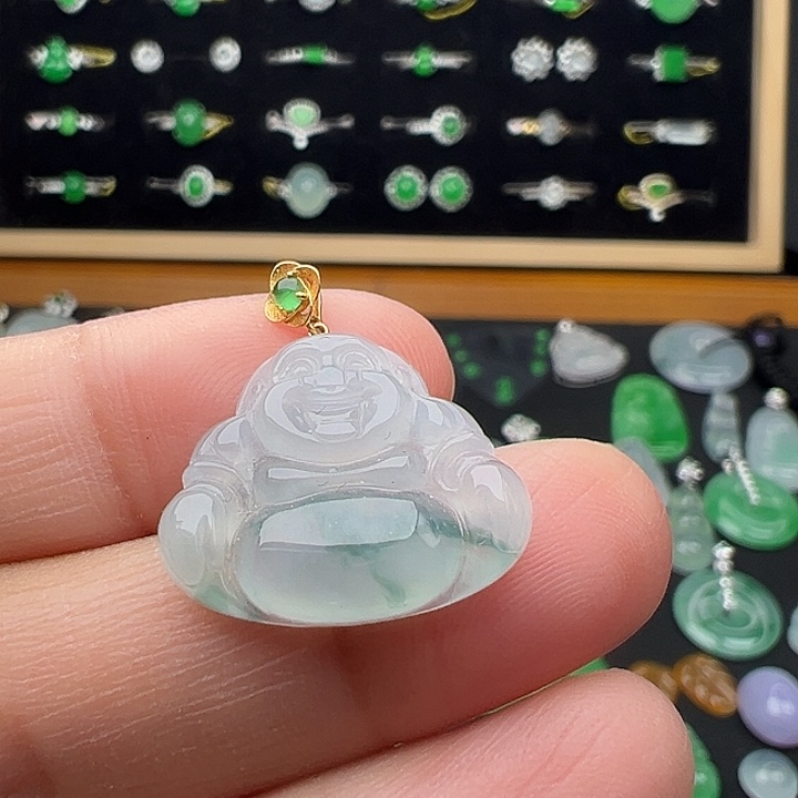 翡翠18K金镶嵌颈饰佛