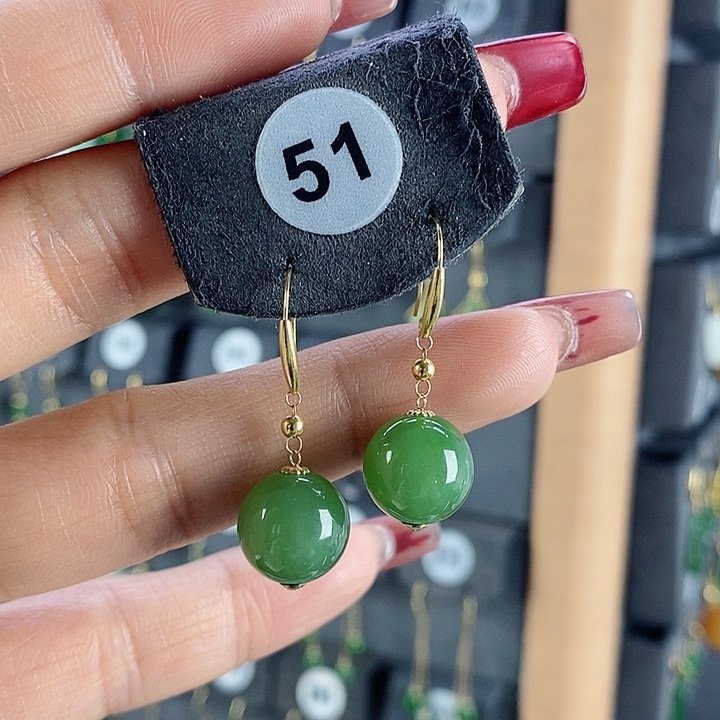 和田玉耳饰18K金镶嵌