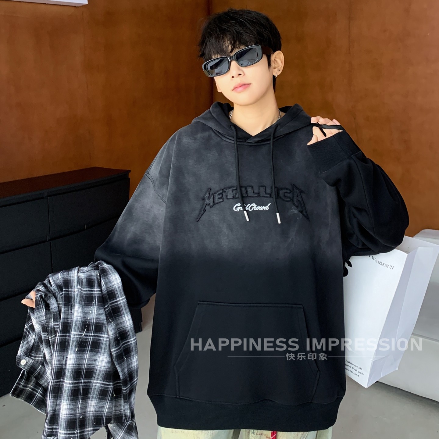 青少年潮品加绒加厚连帽卫衣美式秋冬宽松百搭外套上衣