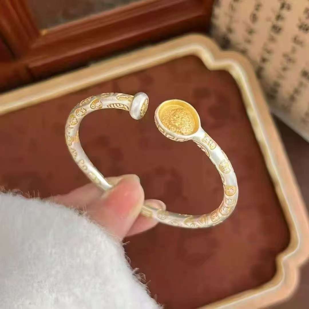 999.9银描金珐琅彩黄财神吉言开口镯