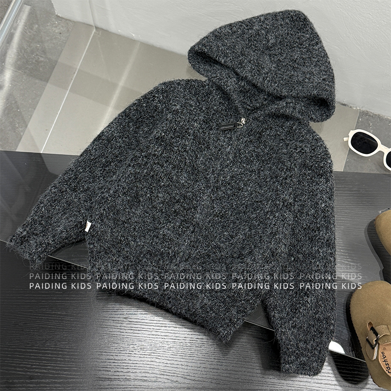 【现货】秋冬装儿童韩版时尚毛连帽街边休闲保暖毛衣外套SJ6814-