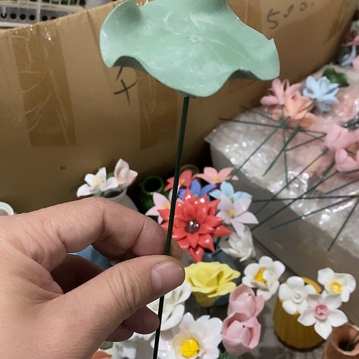 瓷片纯手工陶瓷花摆件瑕