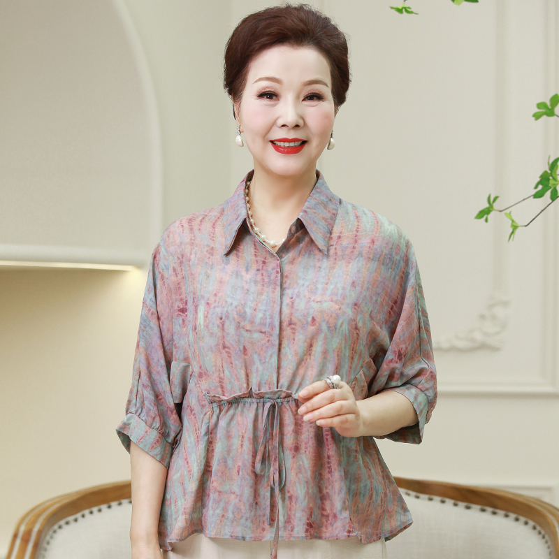 奶奶衣服夏季套装新款衬衫中老年人女妈妈夏装新中式老太太衬衣