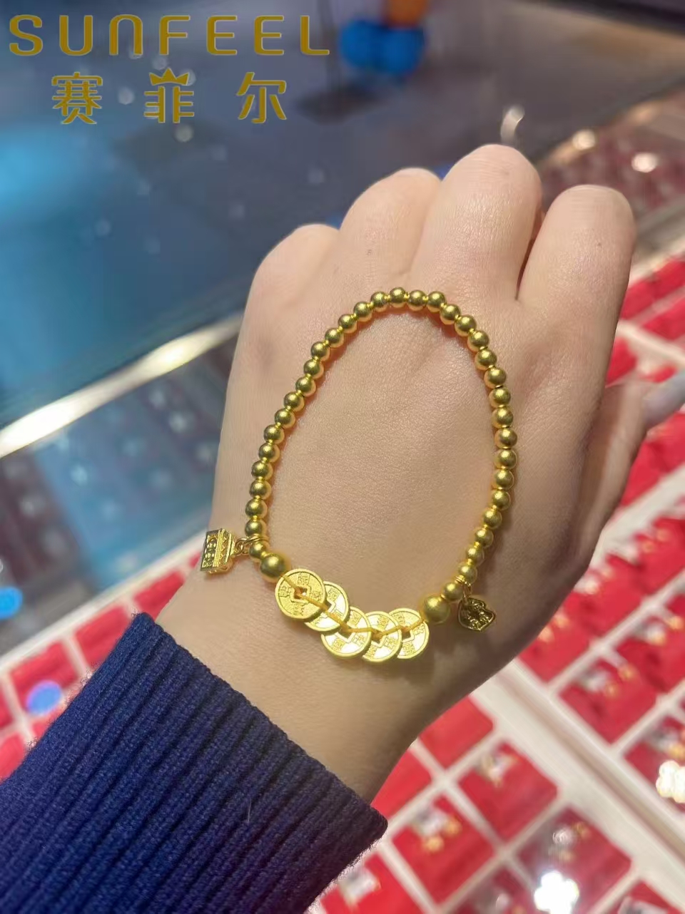 赛菲尔万足足金古法五帝钱手串  年货 推荐