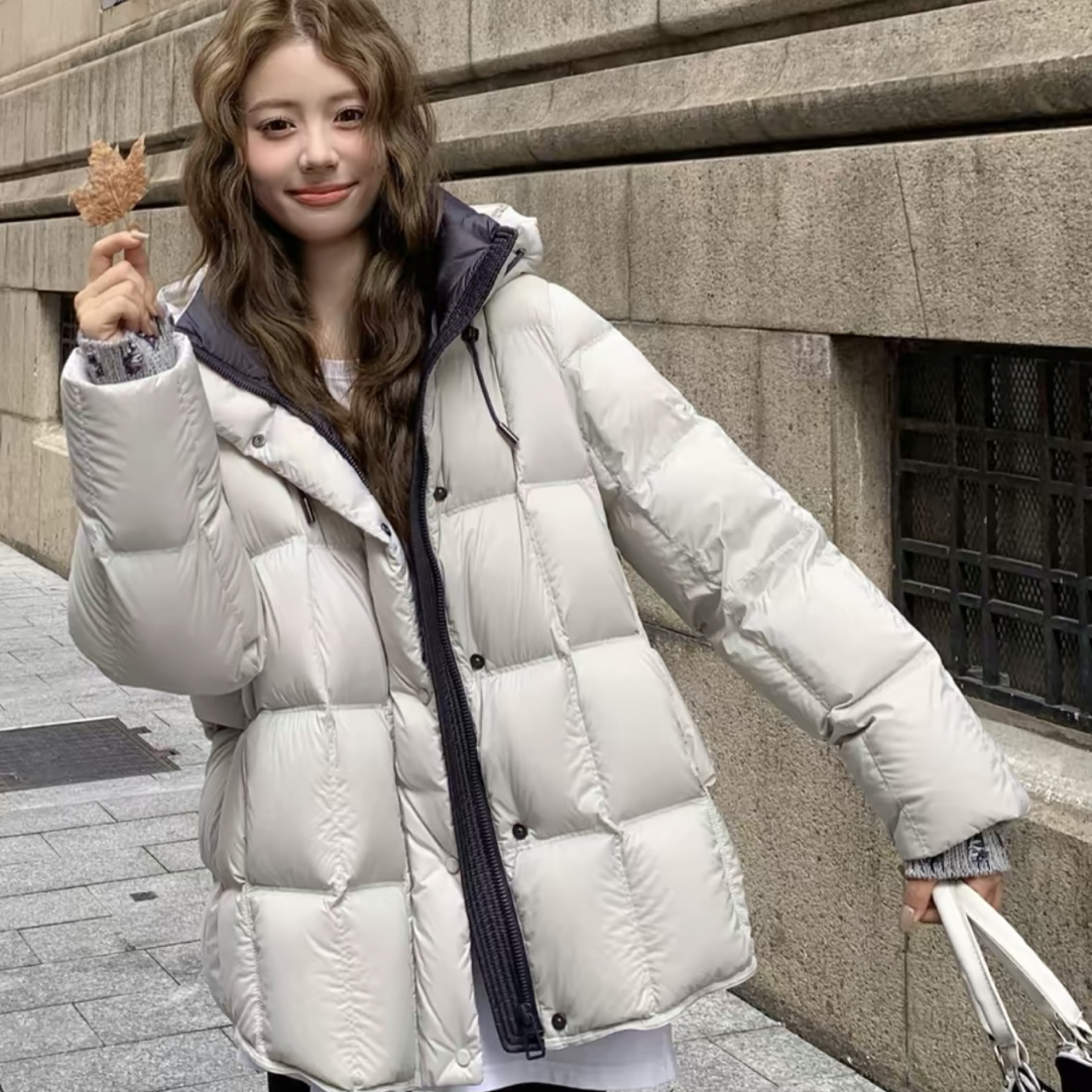 90新国标连帽防风针织袖韩版秋冬简约休闲羽绒服