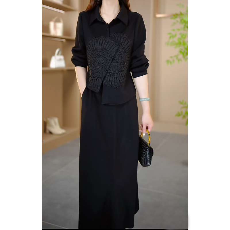 2025春季新款时尚气质休闲套装女百搭长袖上衣+半身裙两件套