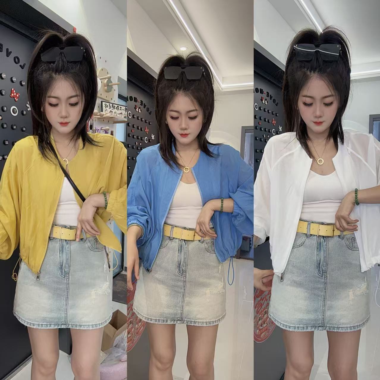 晚古欧  百搭无领短款宽松休闲防晒衣