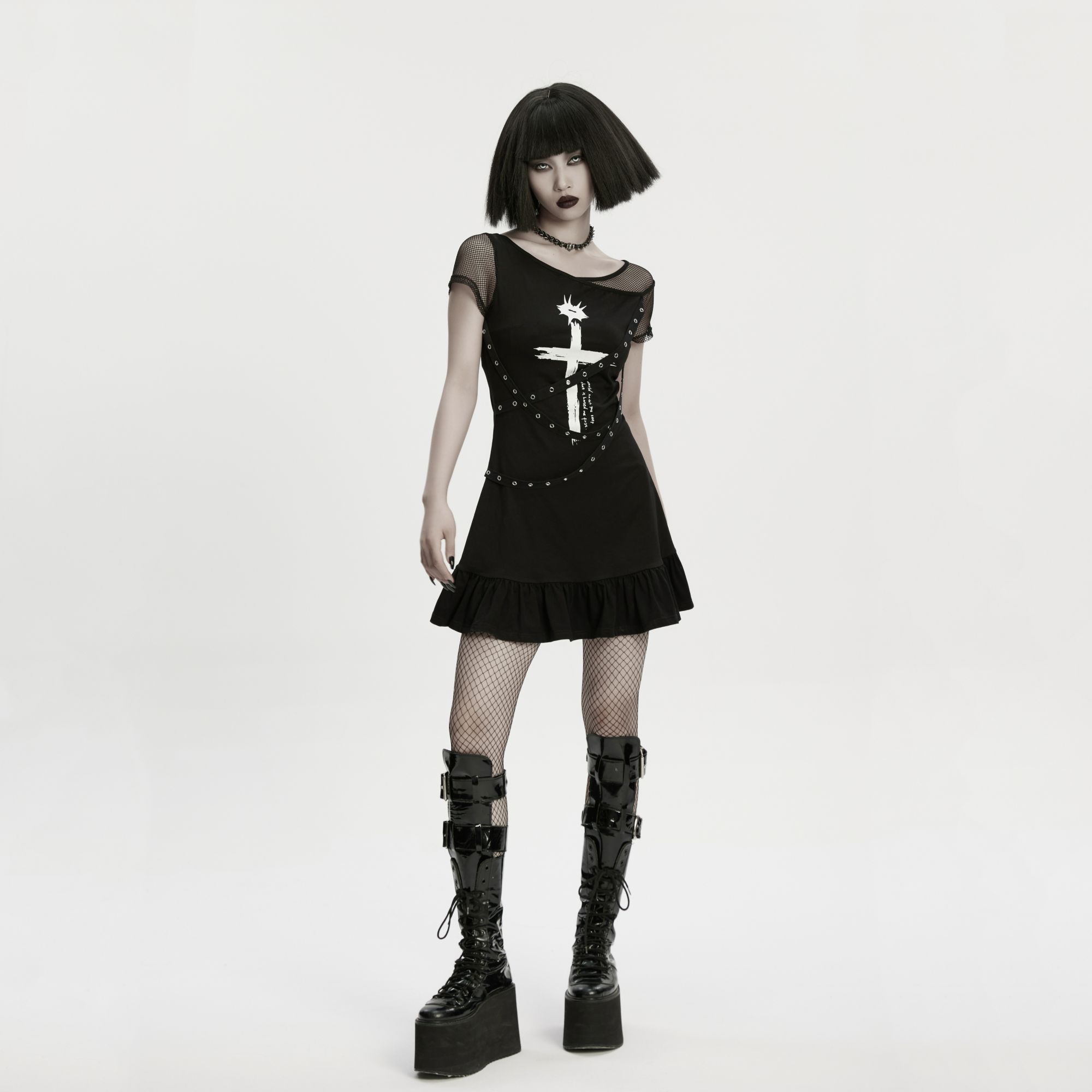 PUNK RAVE朋克风十字架街头感辣妹性感暗黑连衣裙OPQ-1574LQF