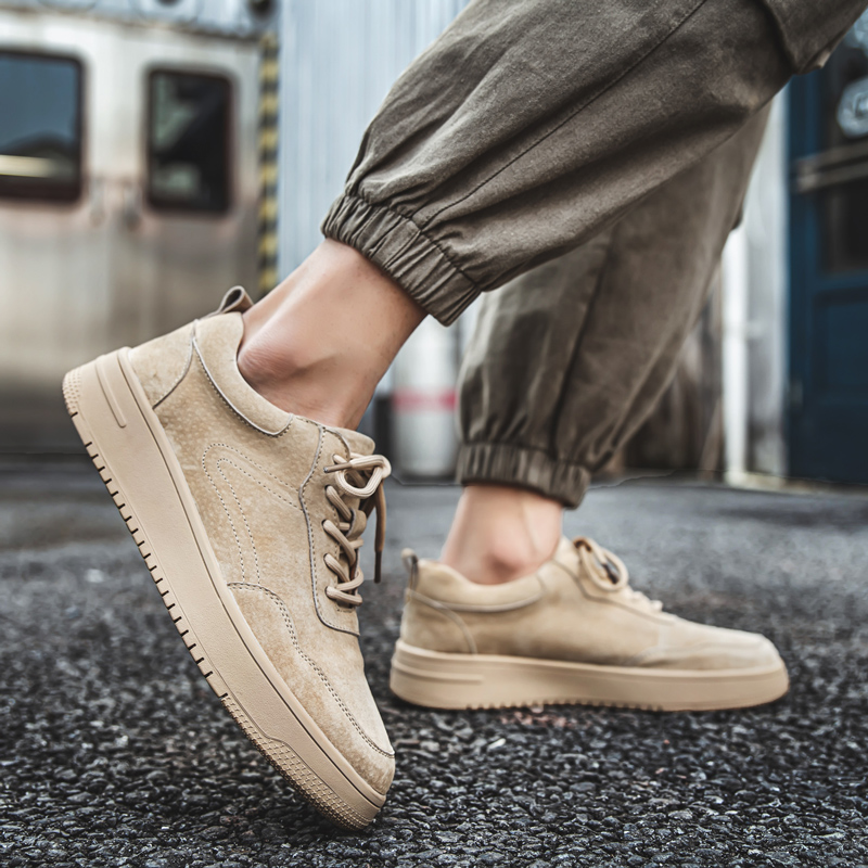 鞋子男秋冬低帮马丁靴厚底潮流休闲加绒板鞋复古翻毛真皮保暖棉鞋