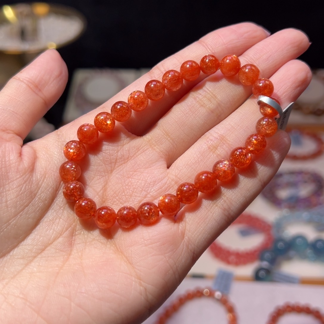 长石手串未镶嵌九***姨7m收藏级老矿金太阳