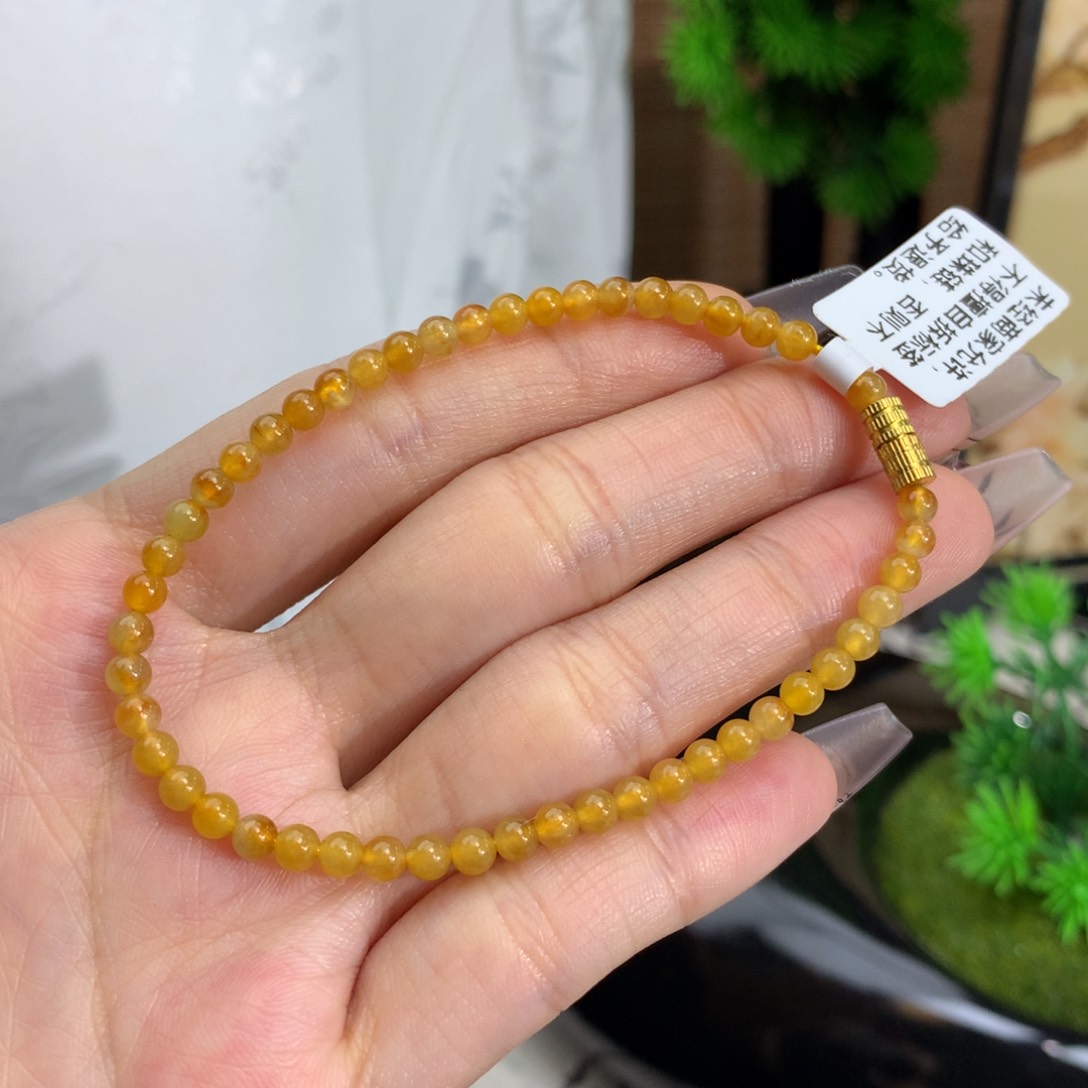 翡翠手链未镶嵌卡3.5冰胶黄翡手串