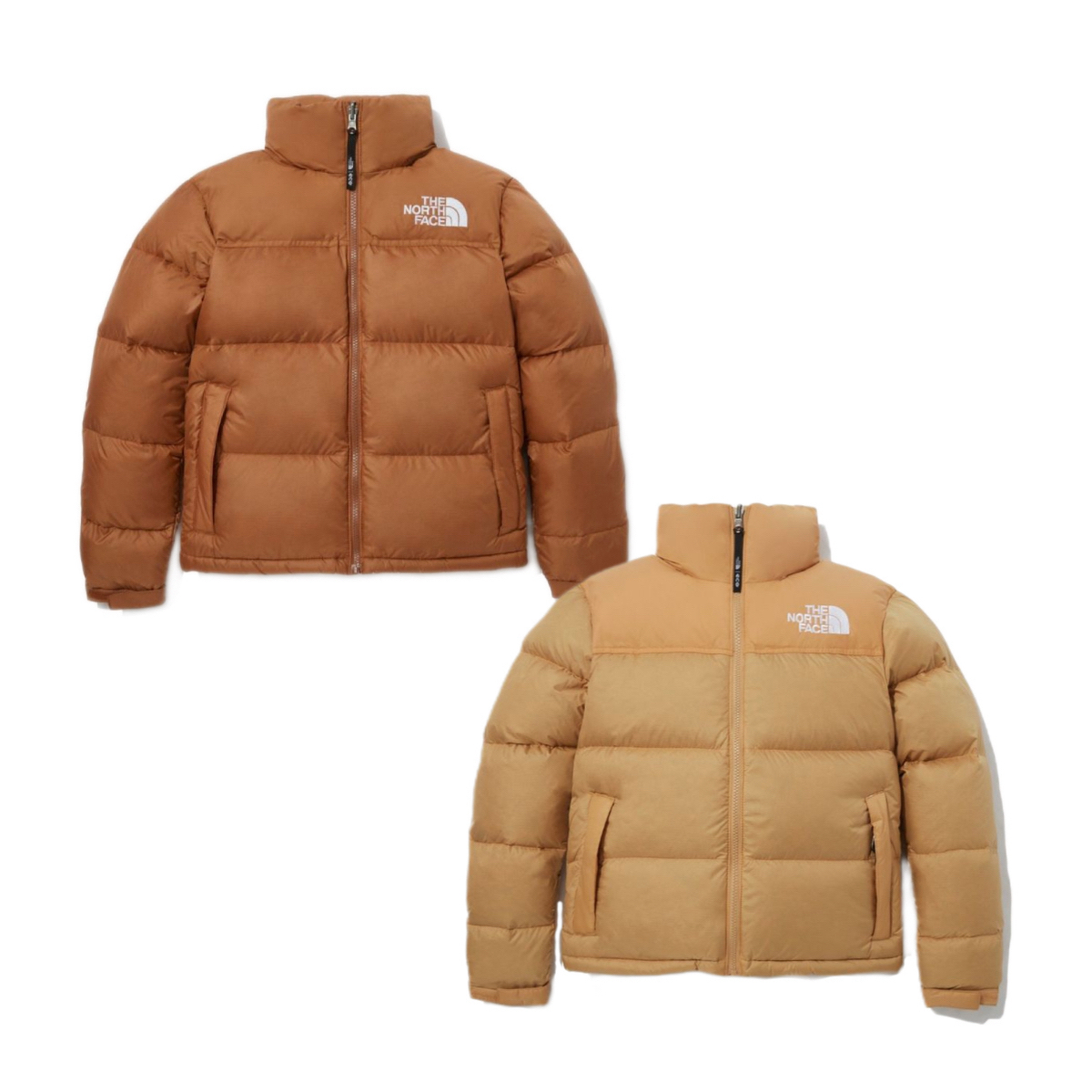 【双12】TNF 1996女款短款立领浅棕色保暖撞色拼接鹅绒羽绒服