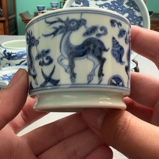 明续幽蓝五鹿图直口杯