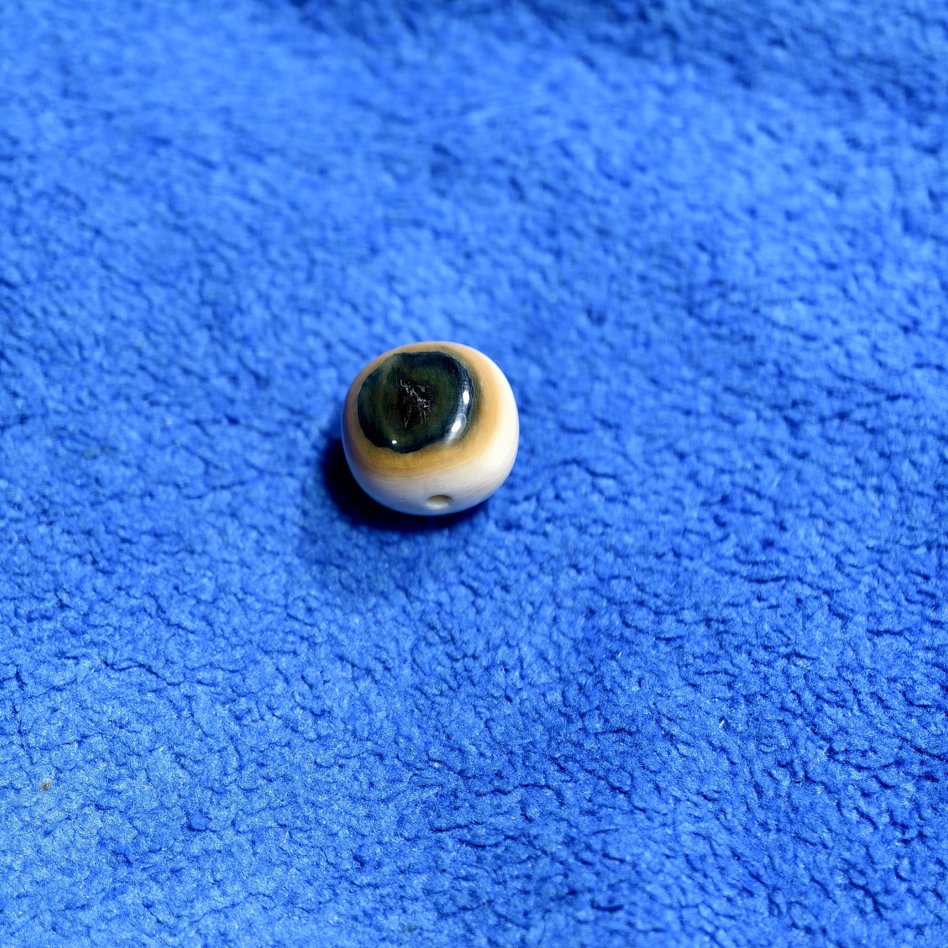 天然猛犸牙蓝眼睛桶珠文玩配饰支持复检