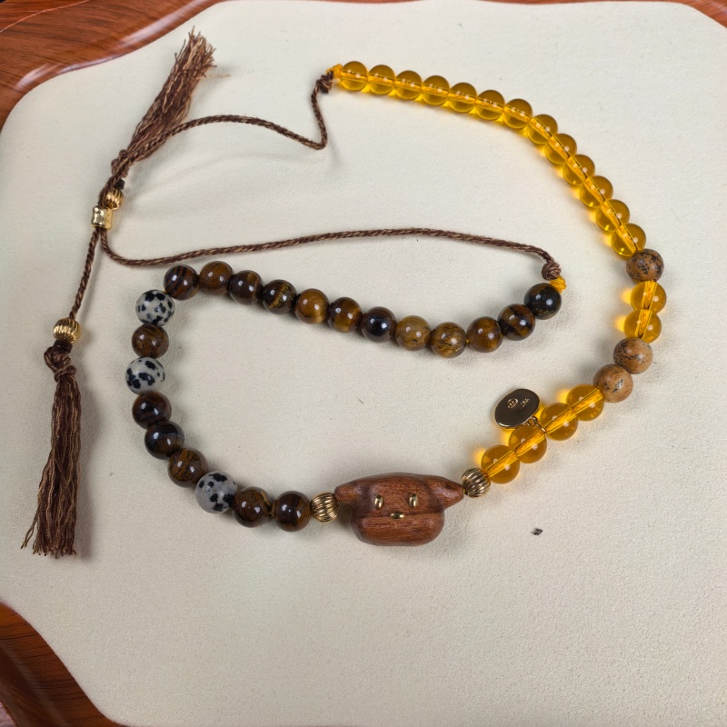 非金属木质项链 个性百搭摩卡小狗串珠项链  5044