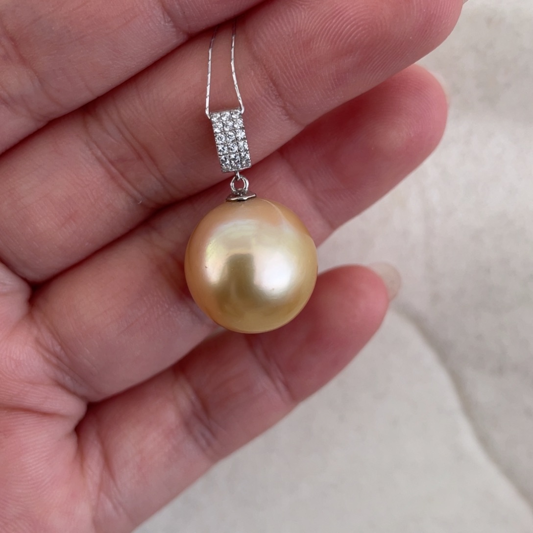 海水珍珠吊坠(不含链)18K金镶嵌14-15mm