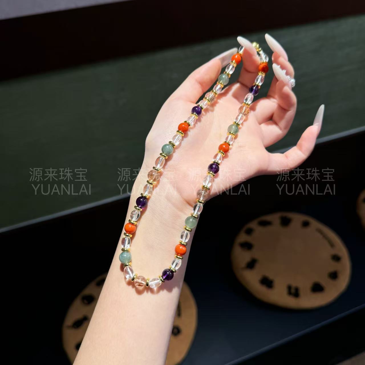 F*多晶鎏金*天然黑金超白水晶乌拉圭项链