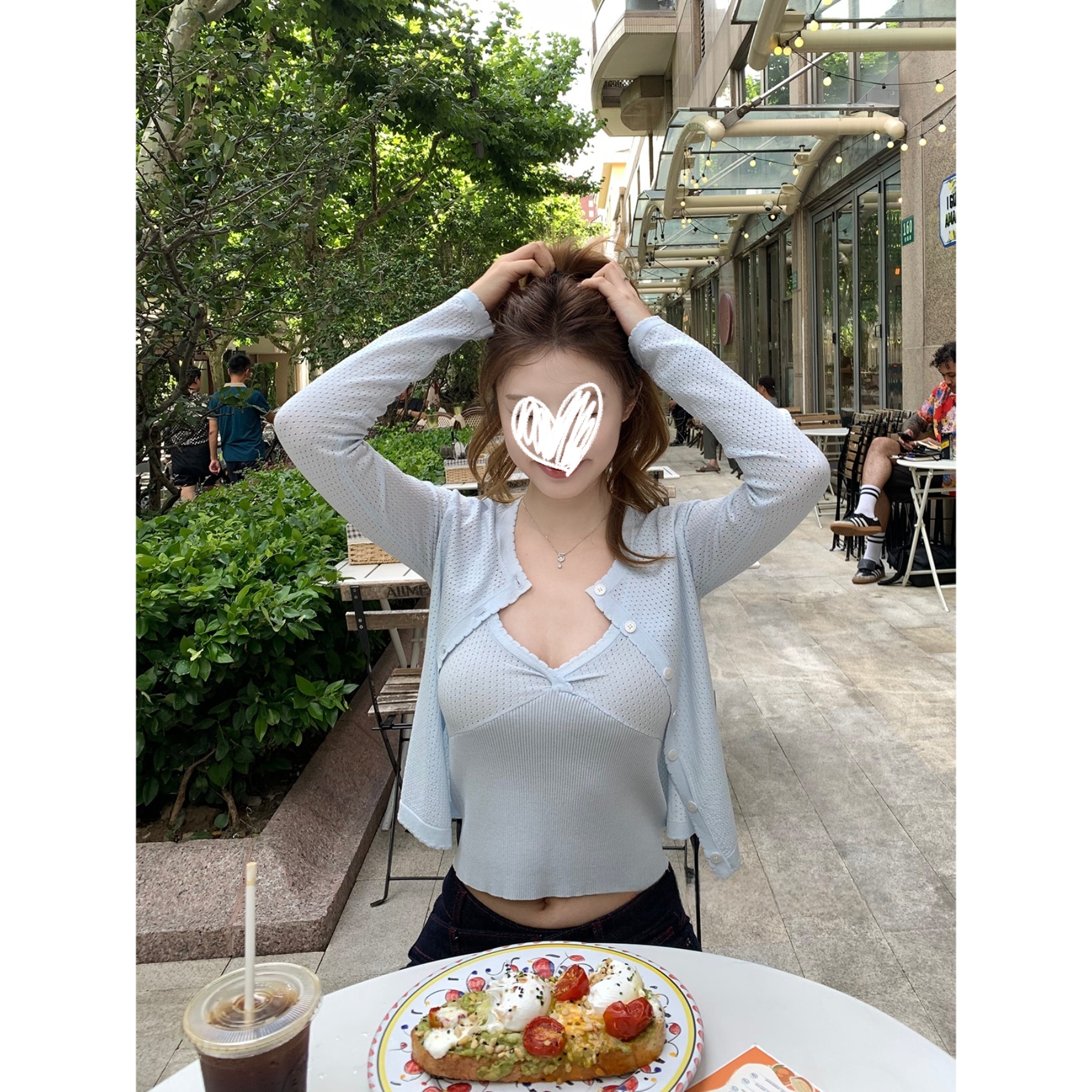 miu系恋恋少女 镂空针织吊带开衫套装Y3086